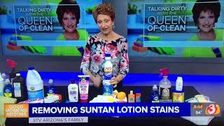 SUNTAN LOTION STAINS  Queen of Clean on TV [upl. by Leahey]