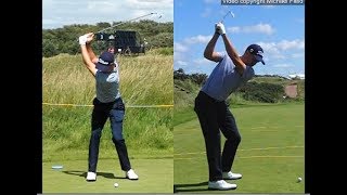 Justin Thomas golf swing  Long Iron faceon amp downtheline July 2017 [upl. by Ynamreg]