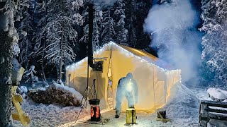 38C EXTREME COLD WINTER CAMPING in a HOT LOVE SHACK Valentines Day [upl. by Galven]